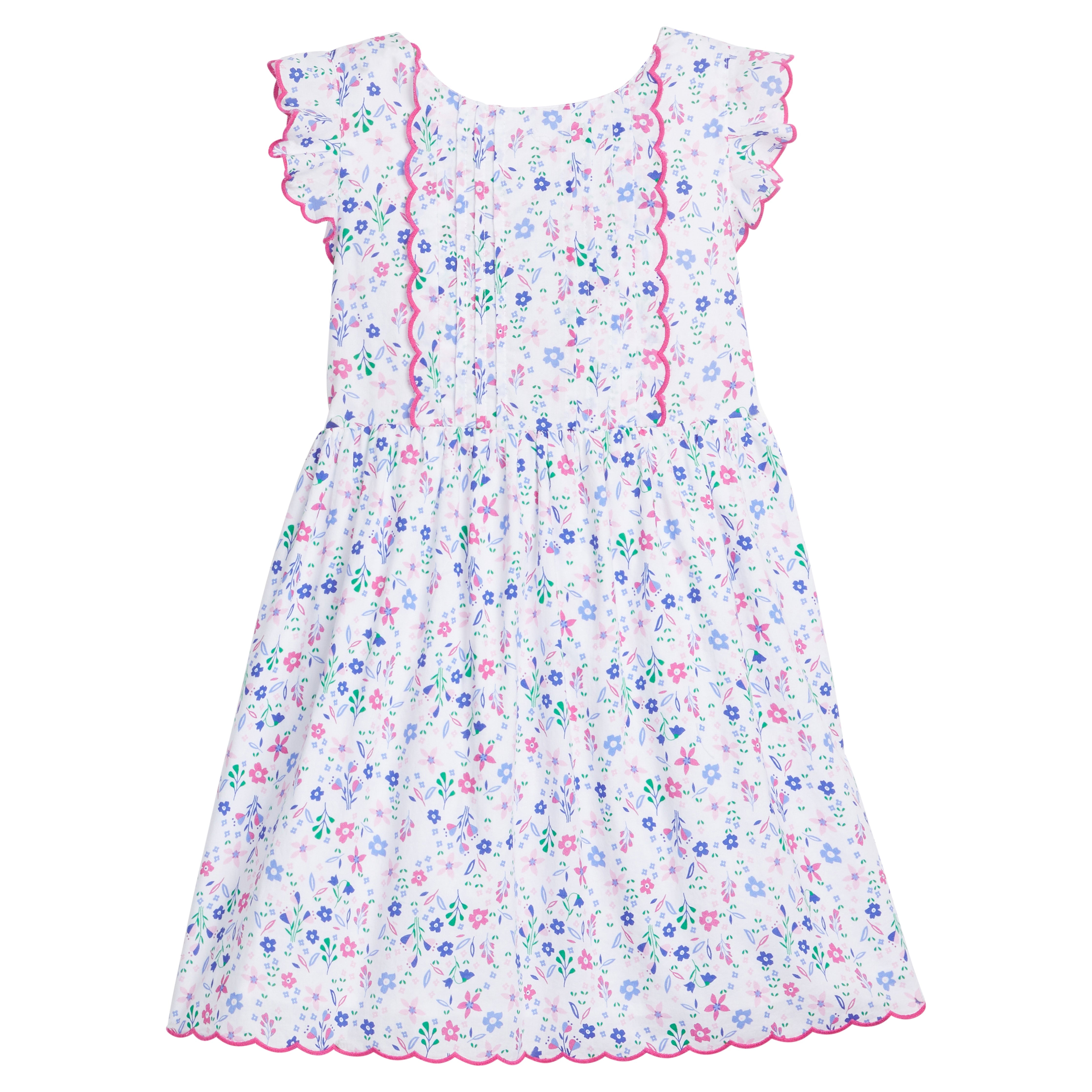 Little English traditional children's clothing.  Blue and pink floral dress for little girls for Spring and Summer