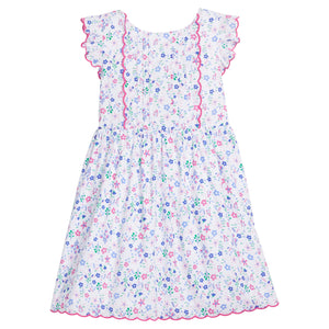 Little English traditional children's clothing.  Blue and pink floral dress for little girls for Spring and Summer