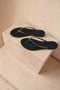 Milos Vegetable Tanned Leather Sandal in Black Crystal