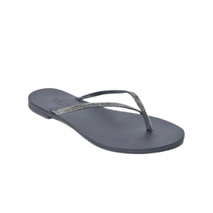 Milos Vegetable Tanned Leather Sandal in Black Crystal