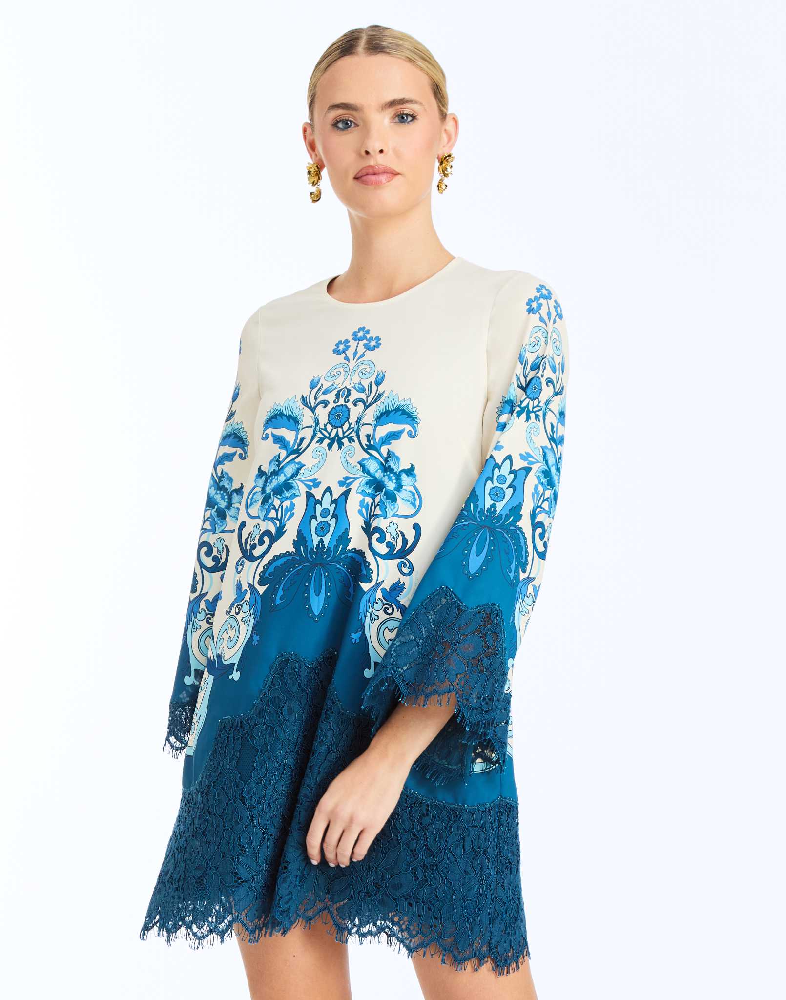 Mira Lace Mini Dress in Grotto Flourish