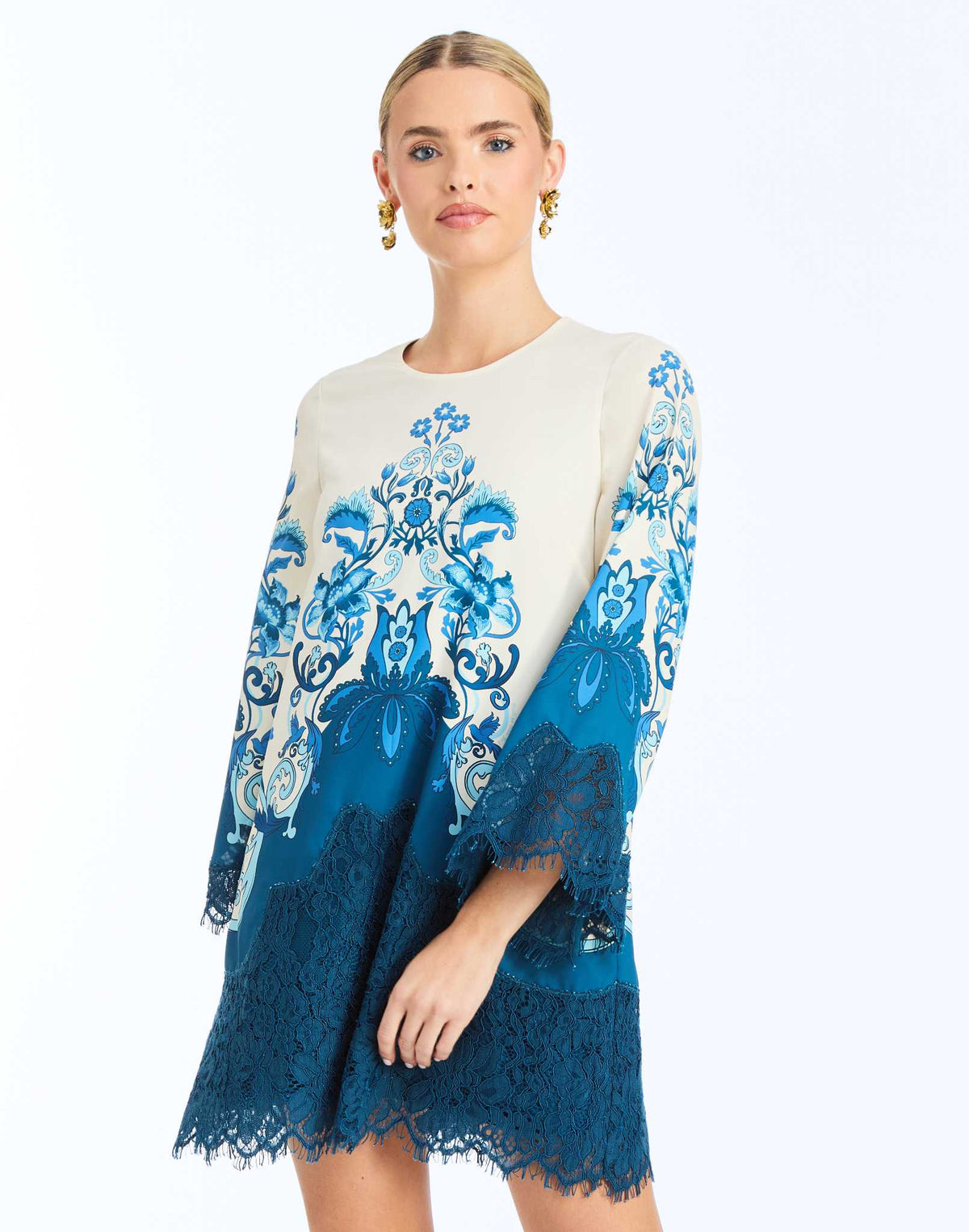 Mira Lace Mini Dress in Grotto Flourish