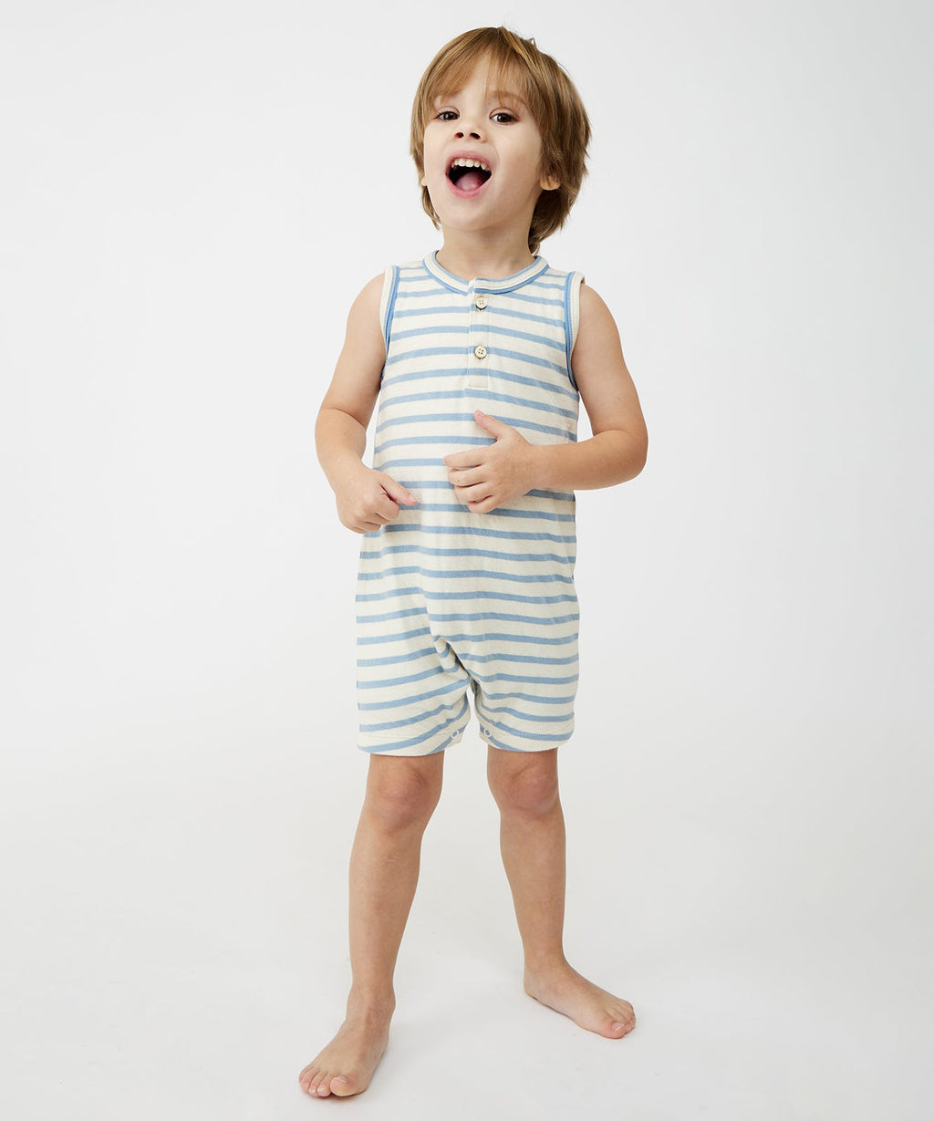 Lachlan Romper in Dusty Blue Stripe