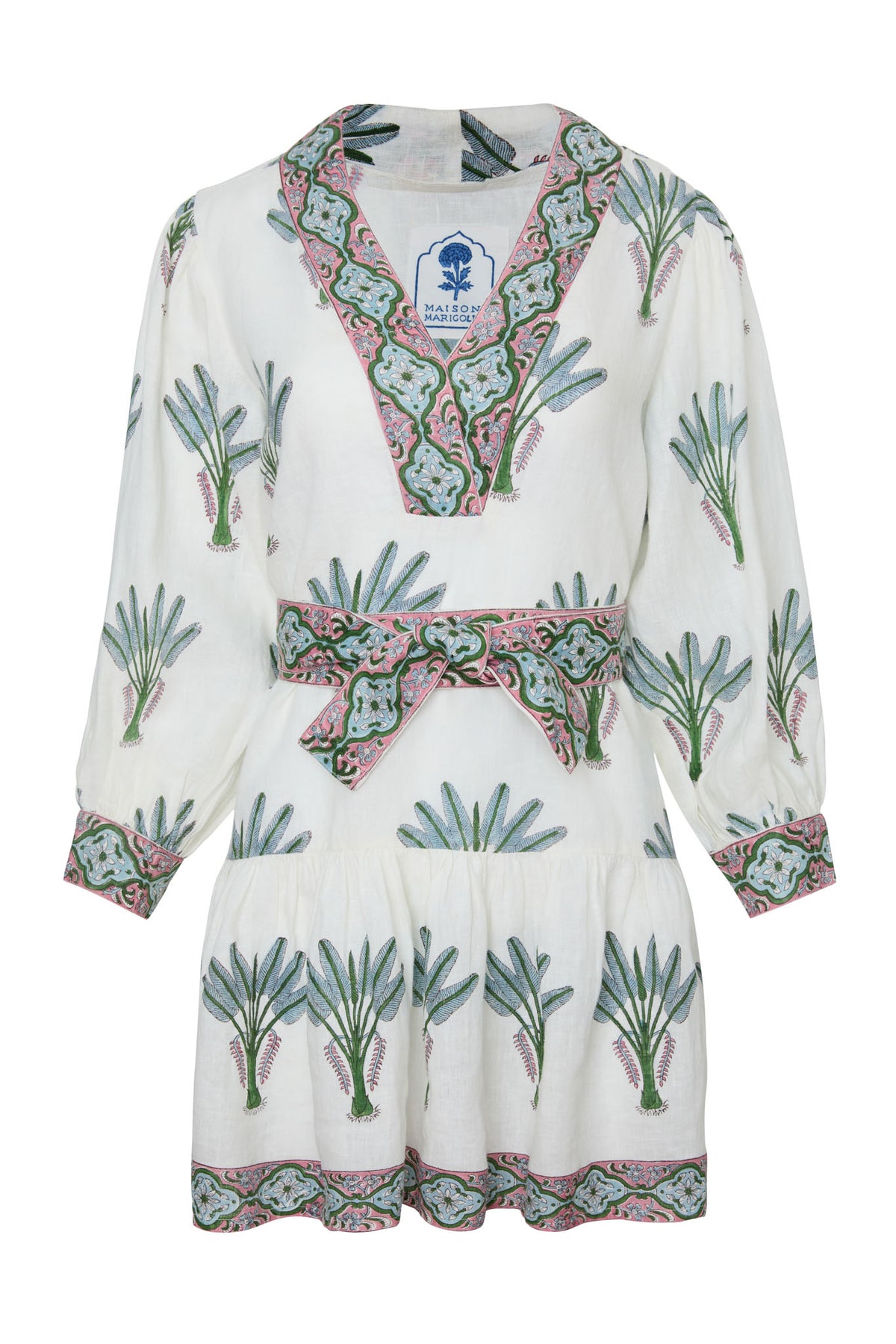 Mykonos Mini Dress in Blue Palm
