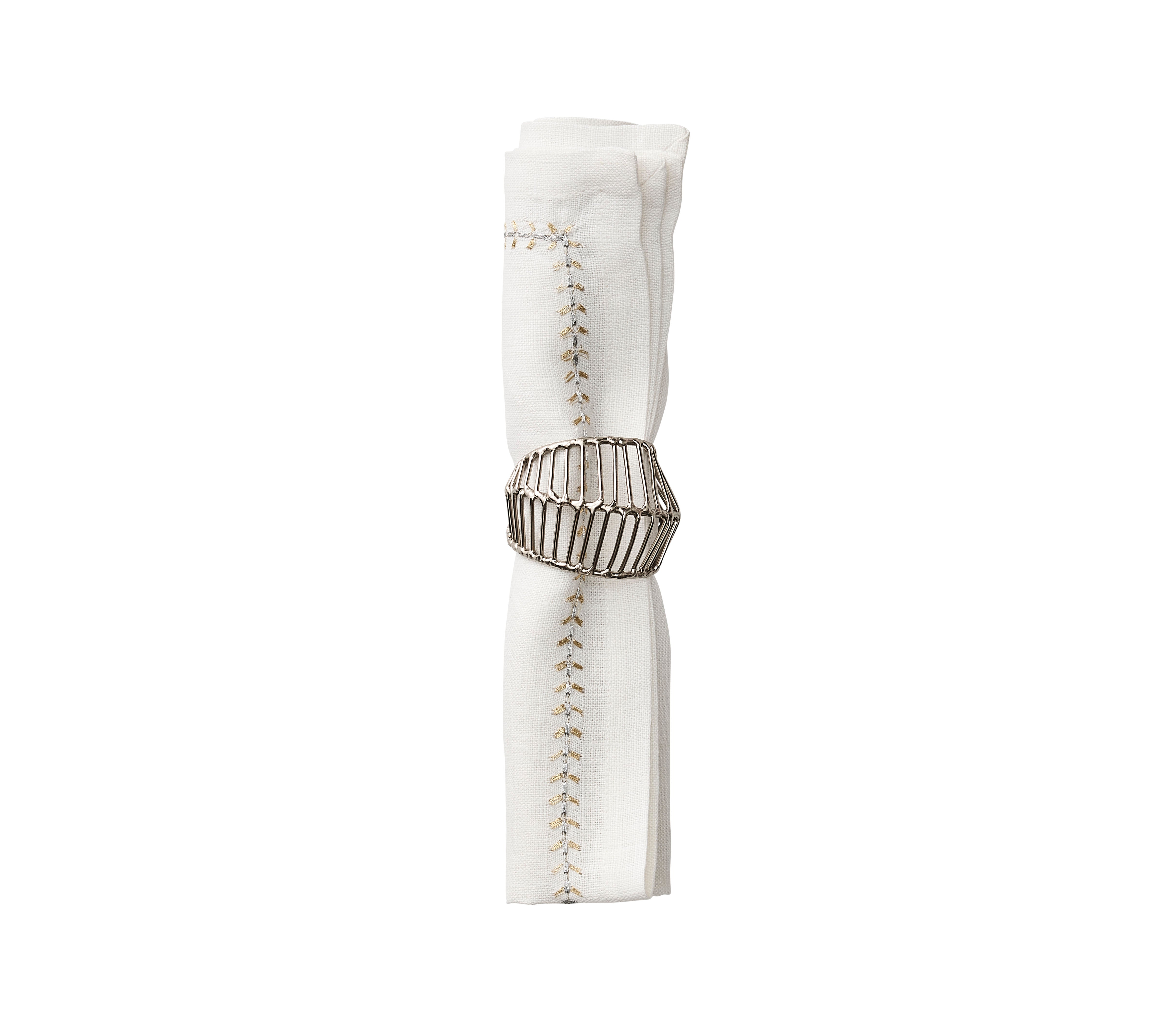 Jardin Napkin in White & Silver, Set of 4
