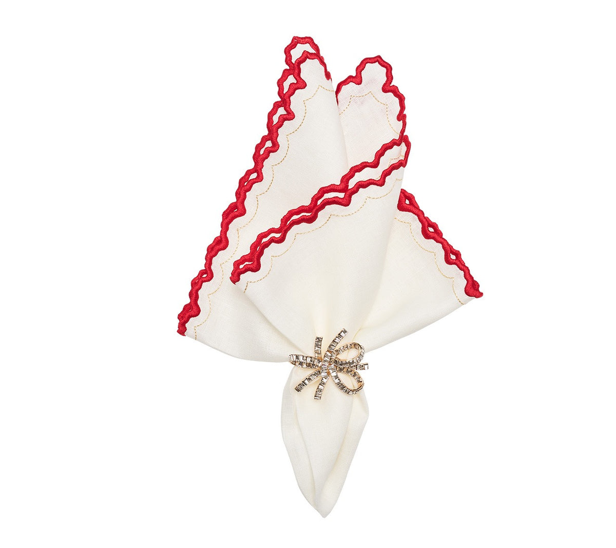 Arches Napkin in White, Red & Gold, Set of 4