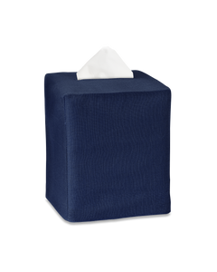A navy linen tissue box cover