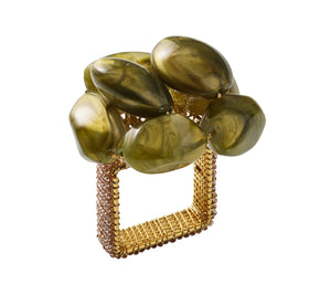 Bonton Napkin Ring in Green & Gold, Set of 4