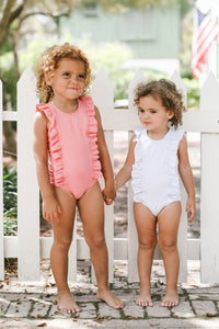 Girls Ruffle Collar One-Piece in Light Pink Stripe