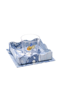 Nesting Scalloped Hand-Marbled Trays in Ocean Wave