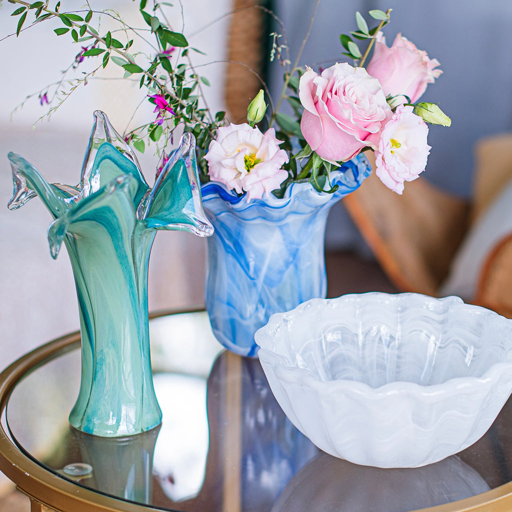 Onda Glass Cobalt Twisted Flower Vase in Blue