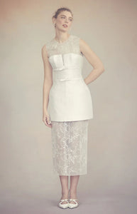 Effie Pencil Skirt in Ivory Organza with Ribbon Embroidery