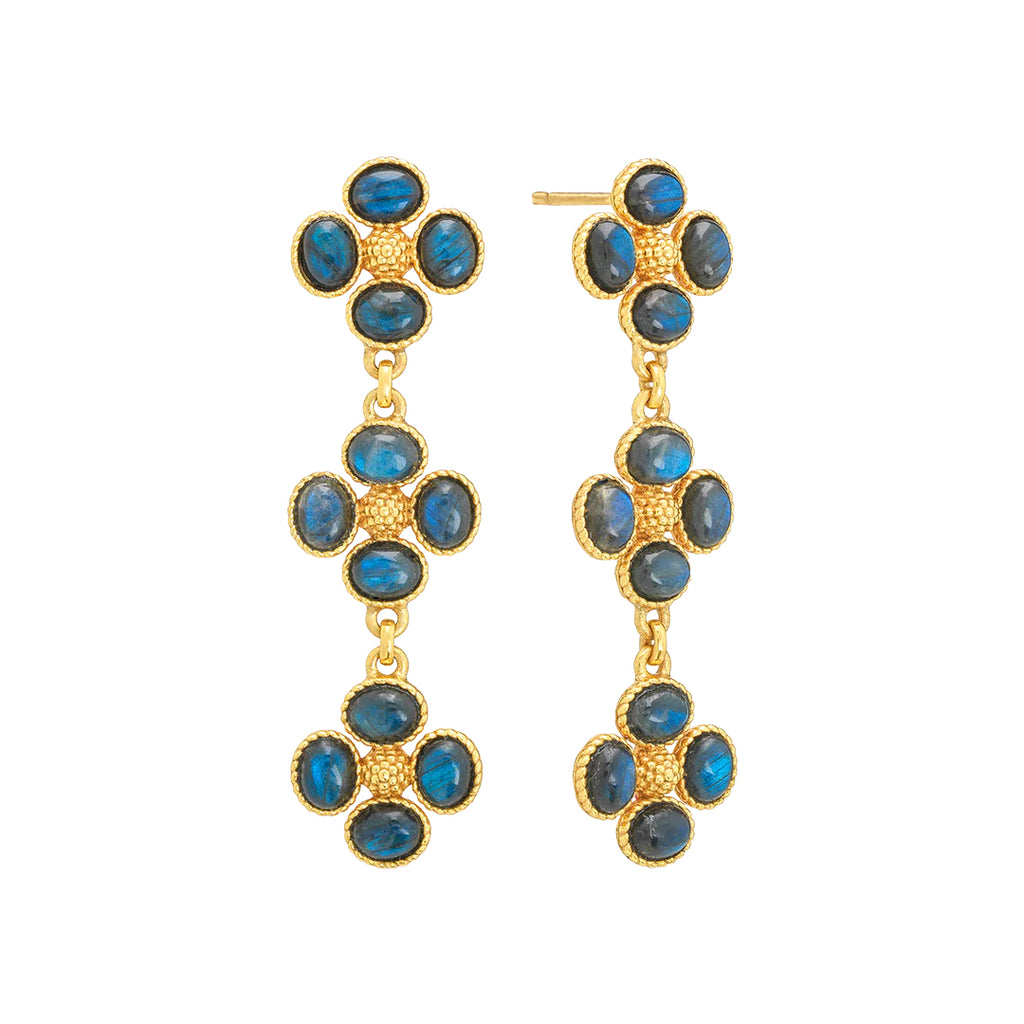 Berry Clover Linear Earrings in Blue Labradorite