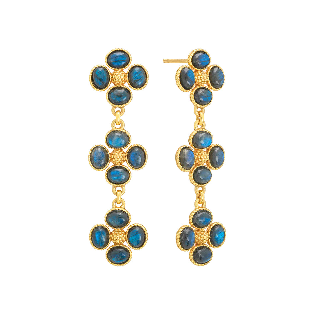 Berry Clover Linear Earrings in Blue Labradorite