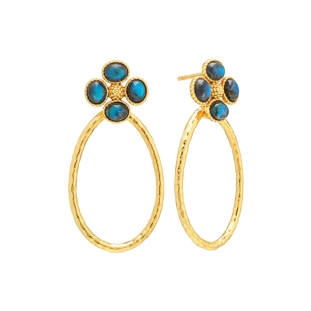 Berry Clover Teardrop  Earrings in Blue Labradorite