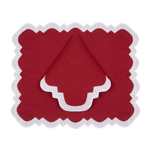 Gabby Placemat & Napkin Set in Burgundy & White