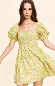 Aisla Mini Dress in Yellow Liberty Floral