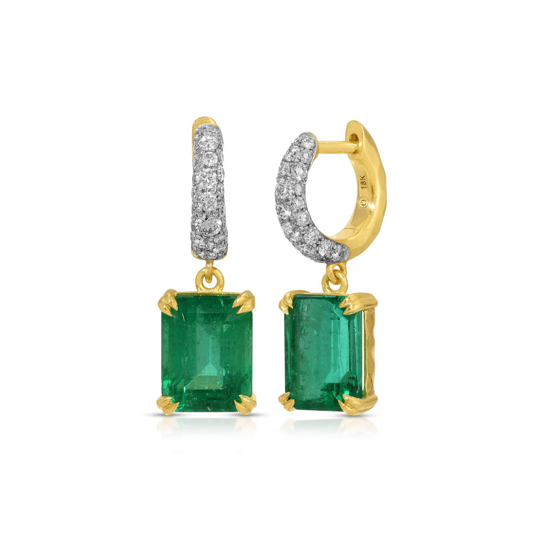 Cobblestone Micro Diamond Hoop with Emerald