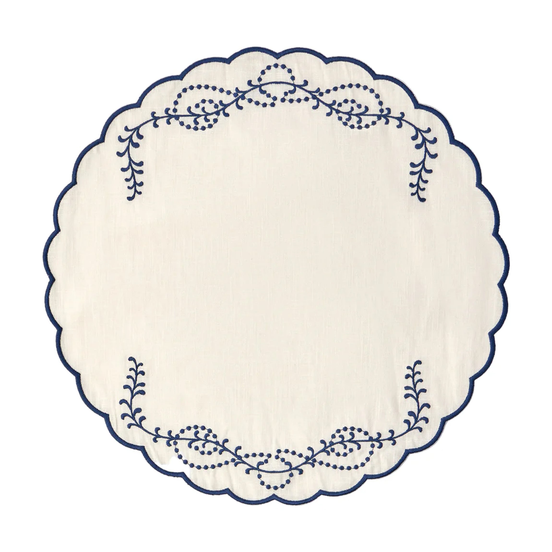 Jackie Embroidered Round Placemat in Blue