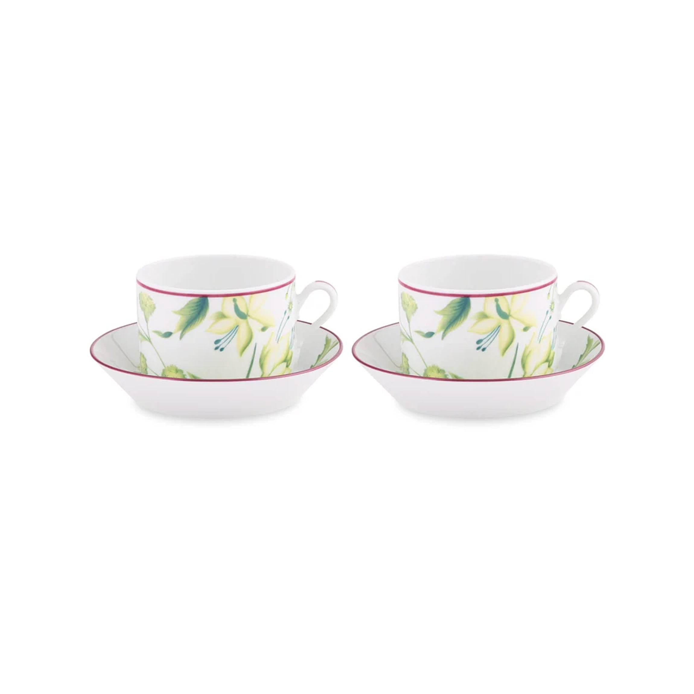 Florenza Acanto Fondo Bianco Impero Tea Cup with Saucer, Set of 2