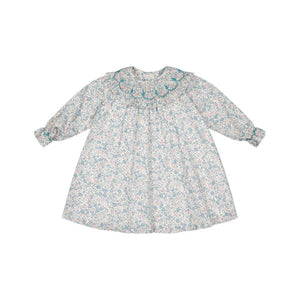 Yse Blue Floral Long Sleeve Bishop Dress and Purse