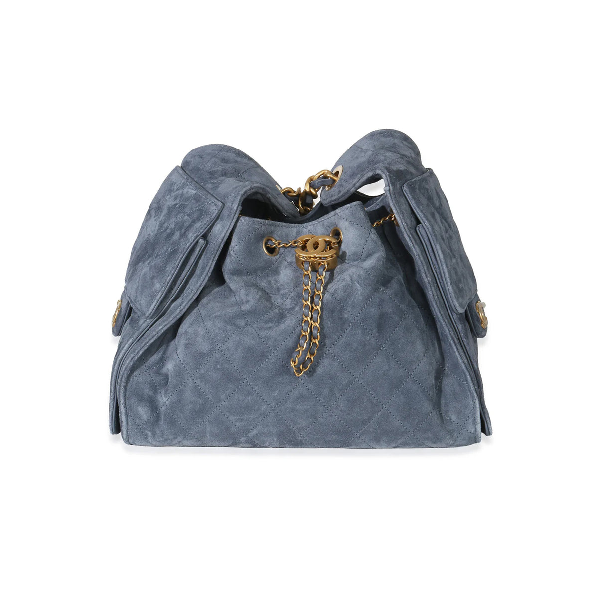 Chanel Blue Quilted Suede Small Chanel 25 Hobo