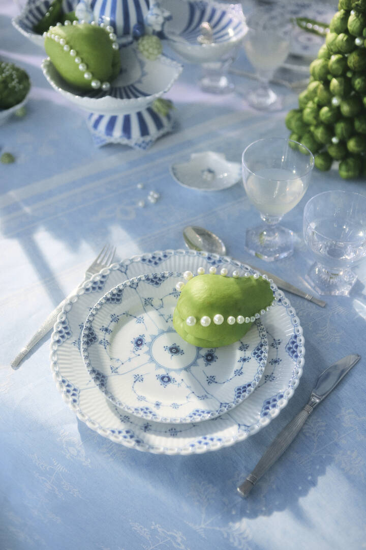 Blue Fluted Full Lace Dessert Plate 7.5"