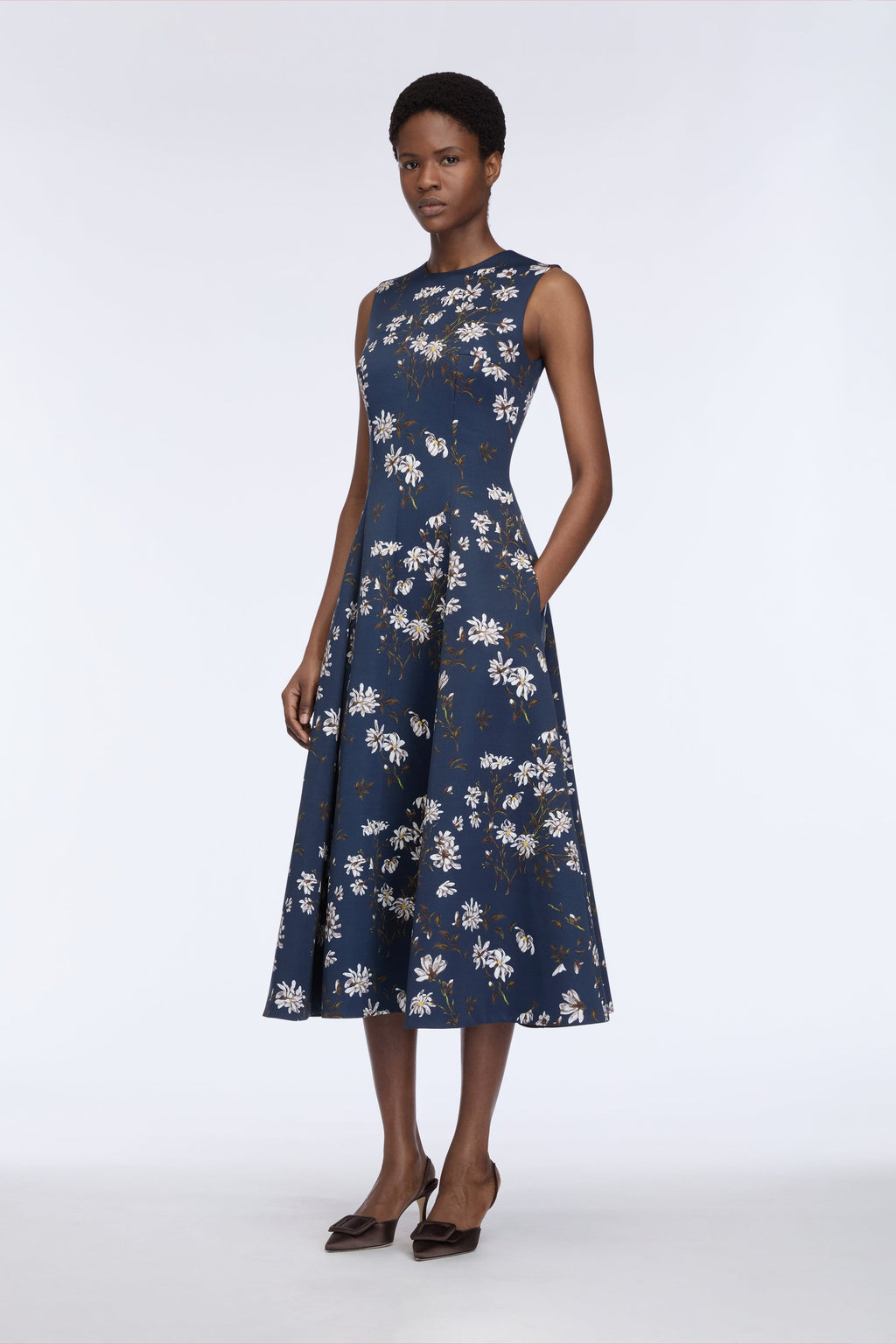 Mara Dress in Midnight Magnolia Taffeta Faille