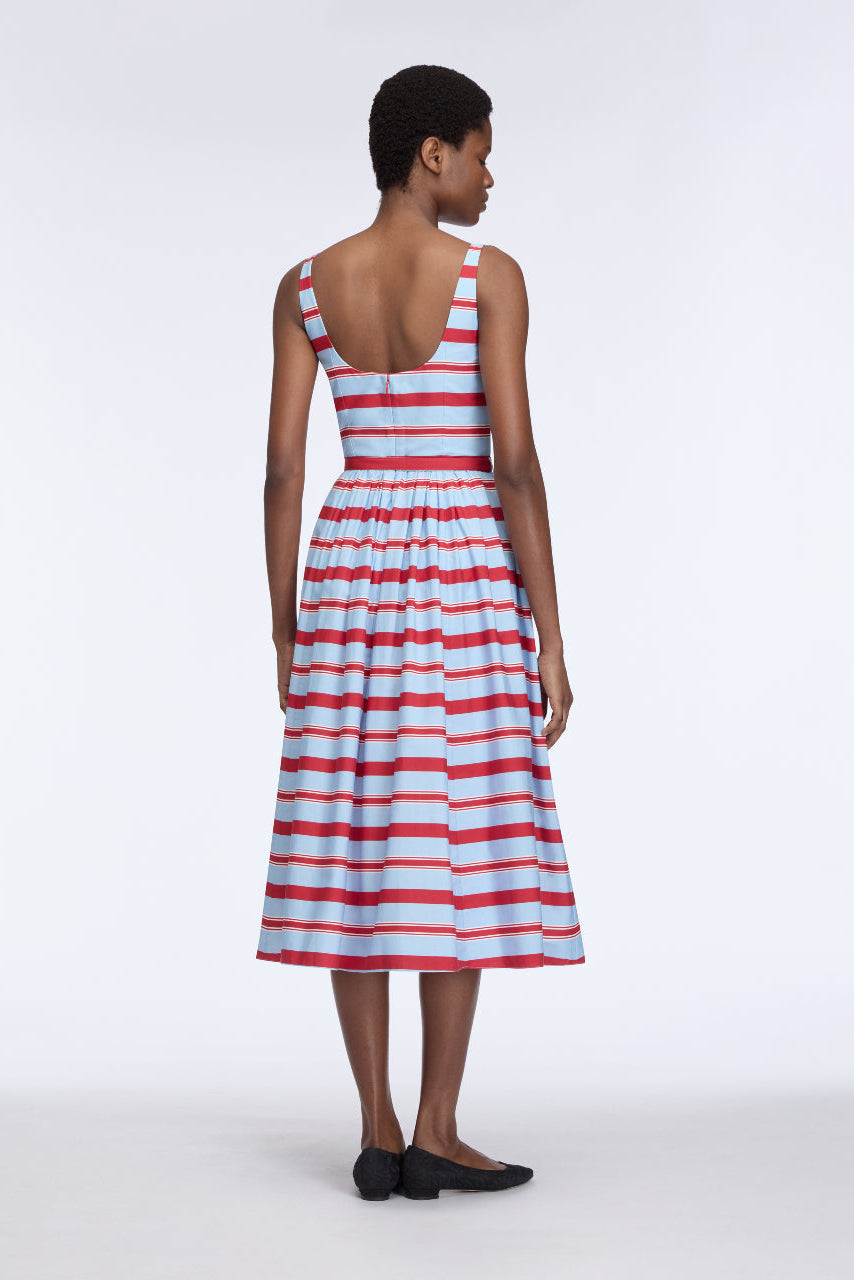 Eglantine Dress in Blue & Red Striped Cotton Popclan