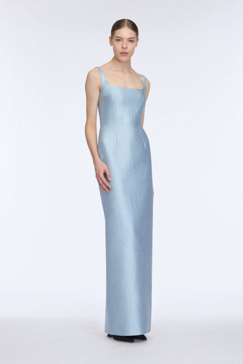 Megara Dress in Icy Blue Embossed Cloque