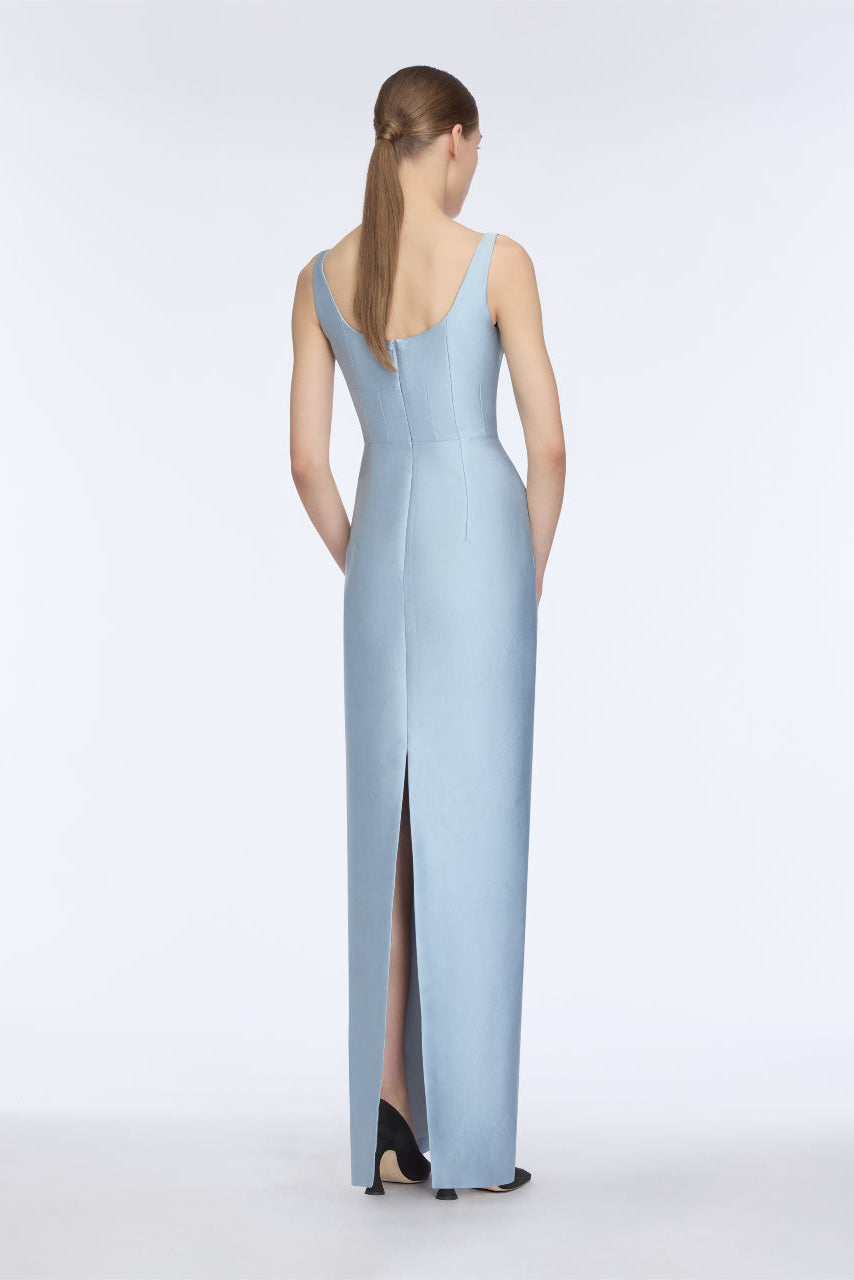 Megara Dress in Icy Blue Embossed Cloque