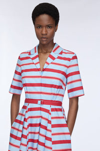 Mella Dress in Blue & Red Striped Cotton Popclan