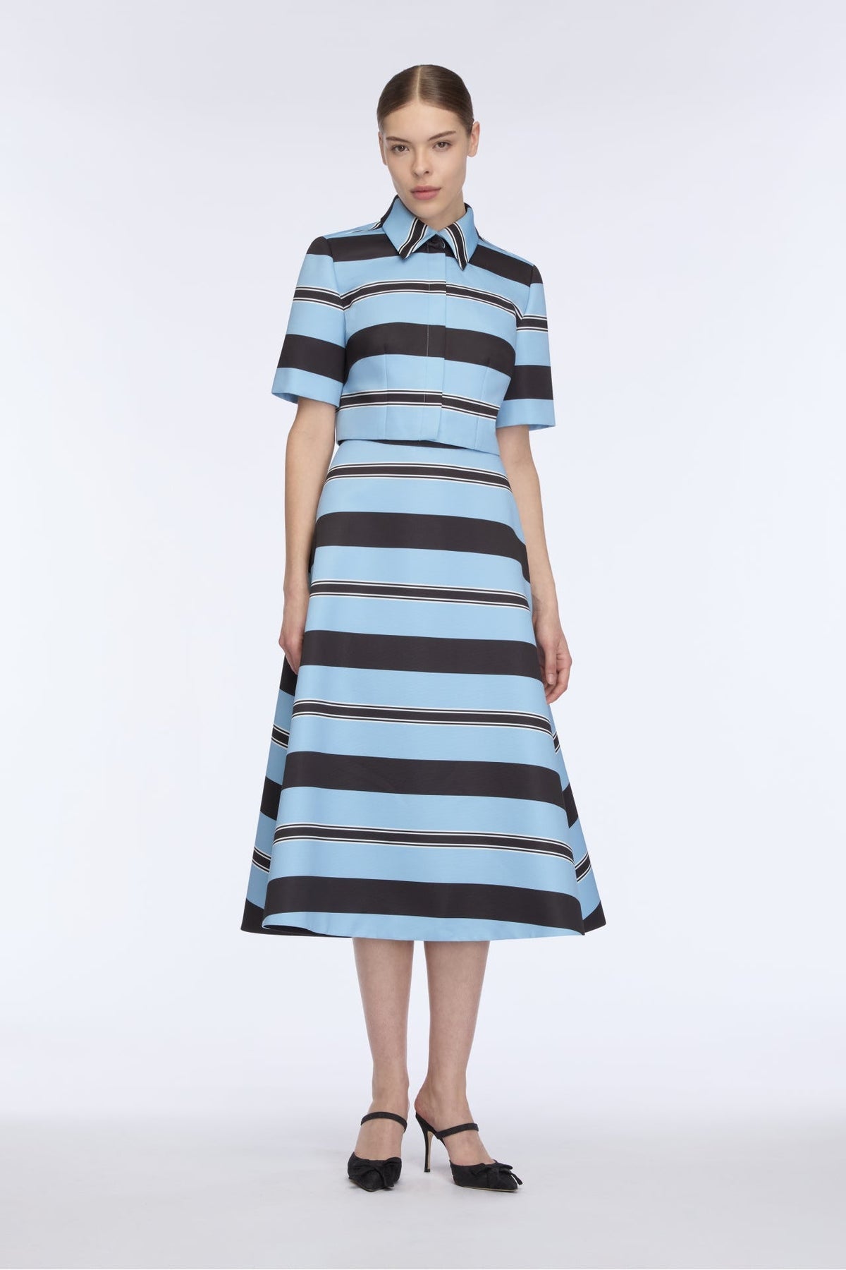 Natalie Top in Blue & Black Striped Taffeta Faille