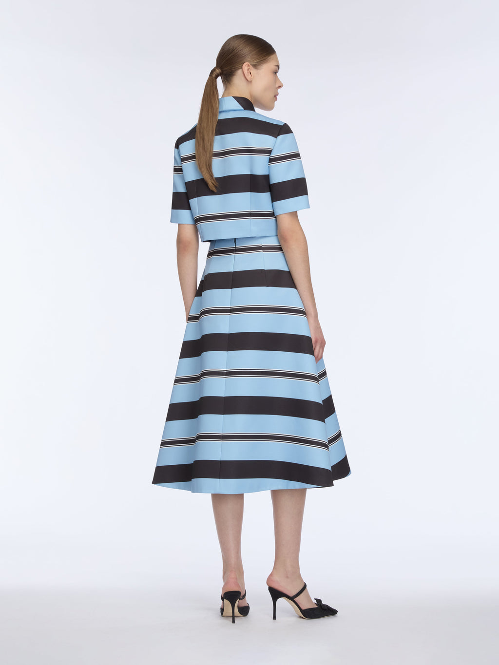 Hallie Skirt in Blue & Black Stripe Taffeta Faille
