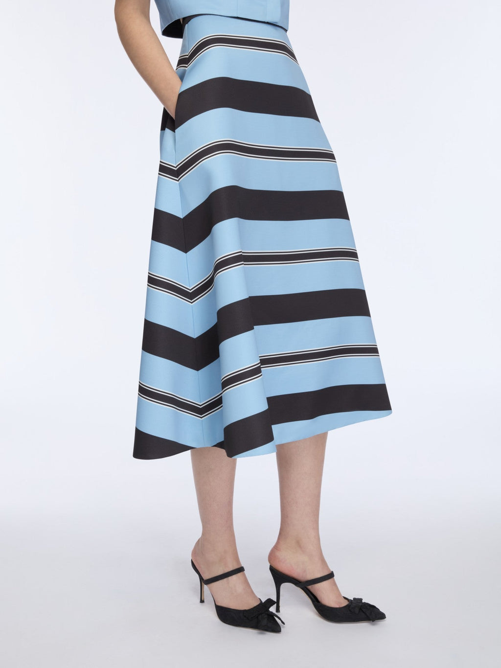 Hallie Skirt in Blue & Black Stripe Taffeta Faille
