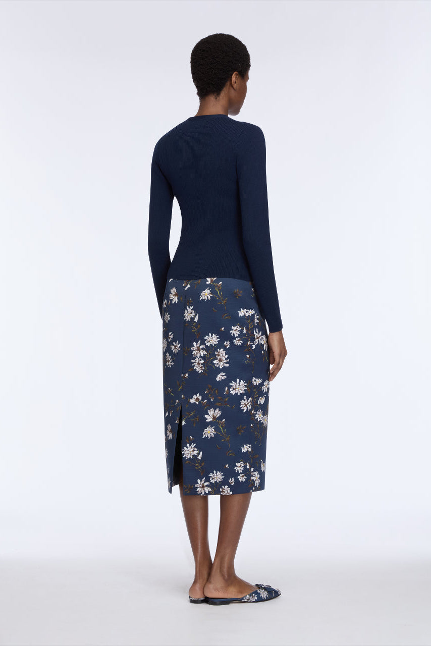 Lorelei Skirt in Midnight Magnolia Print Taffeta Faille