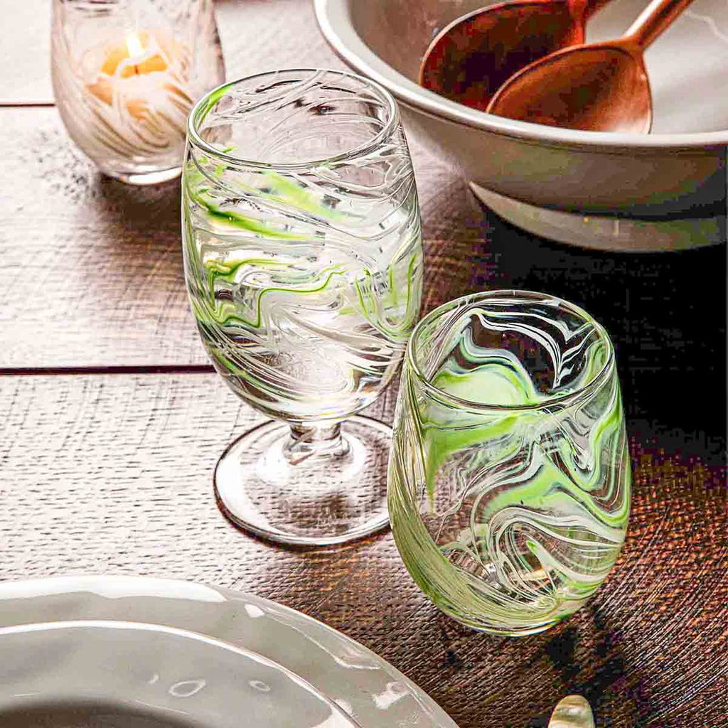 Puro Marbled Stemless Wine Glass in Green