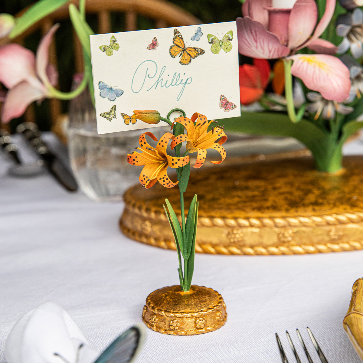 Meadow Walk Tiger Lily Place Card Holder in Orange