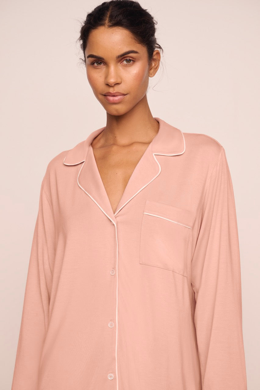 Gisele Long PJ Set in Velvet Pink & Ivory