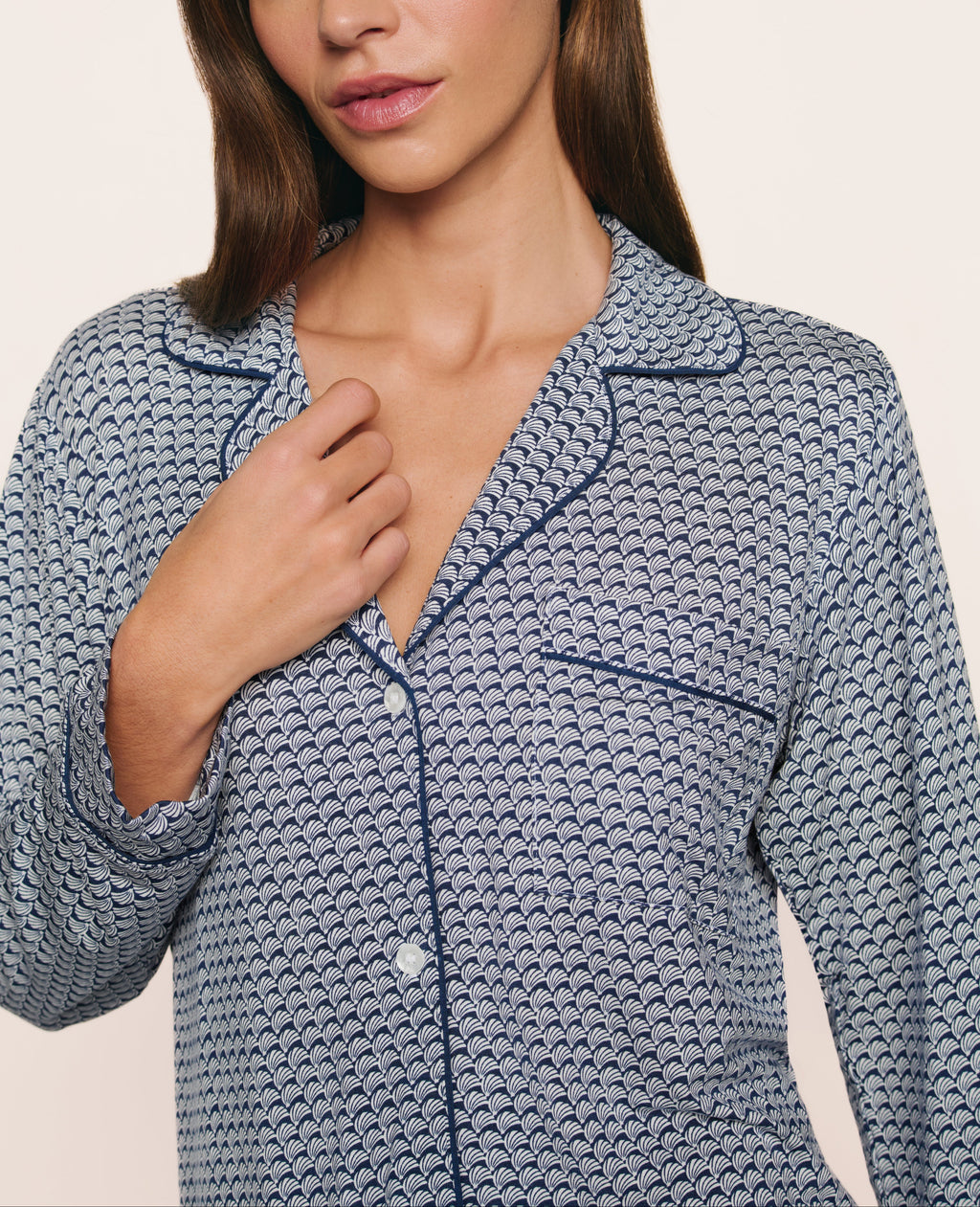 Gisele Printed Long PJ in Seashell Navy/Navy