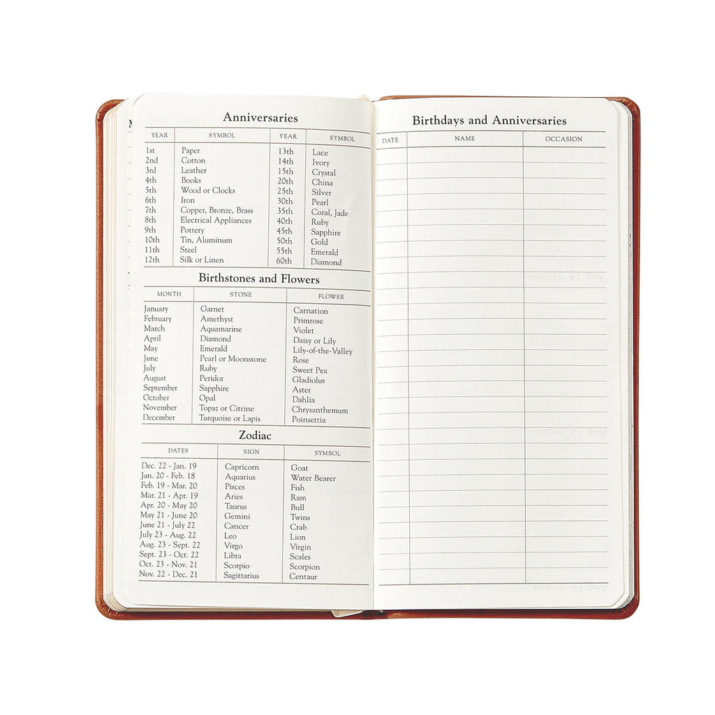 2026 6" Pocket Datebook in Beechwood Pebble Grain Leather