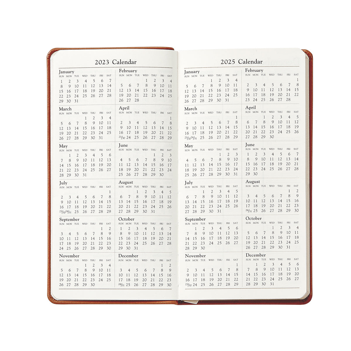 2026 6" Pocket Datebook in Beechwood Pebble Grain Leather
