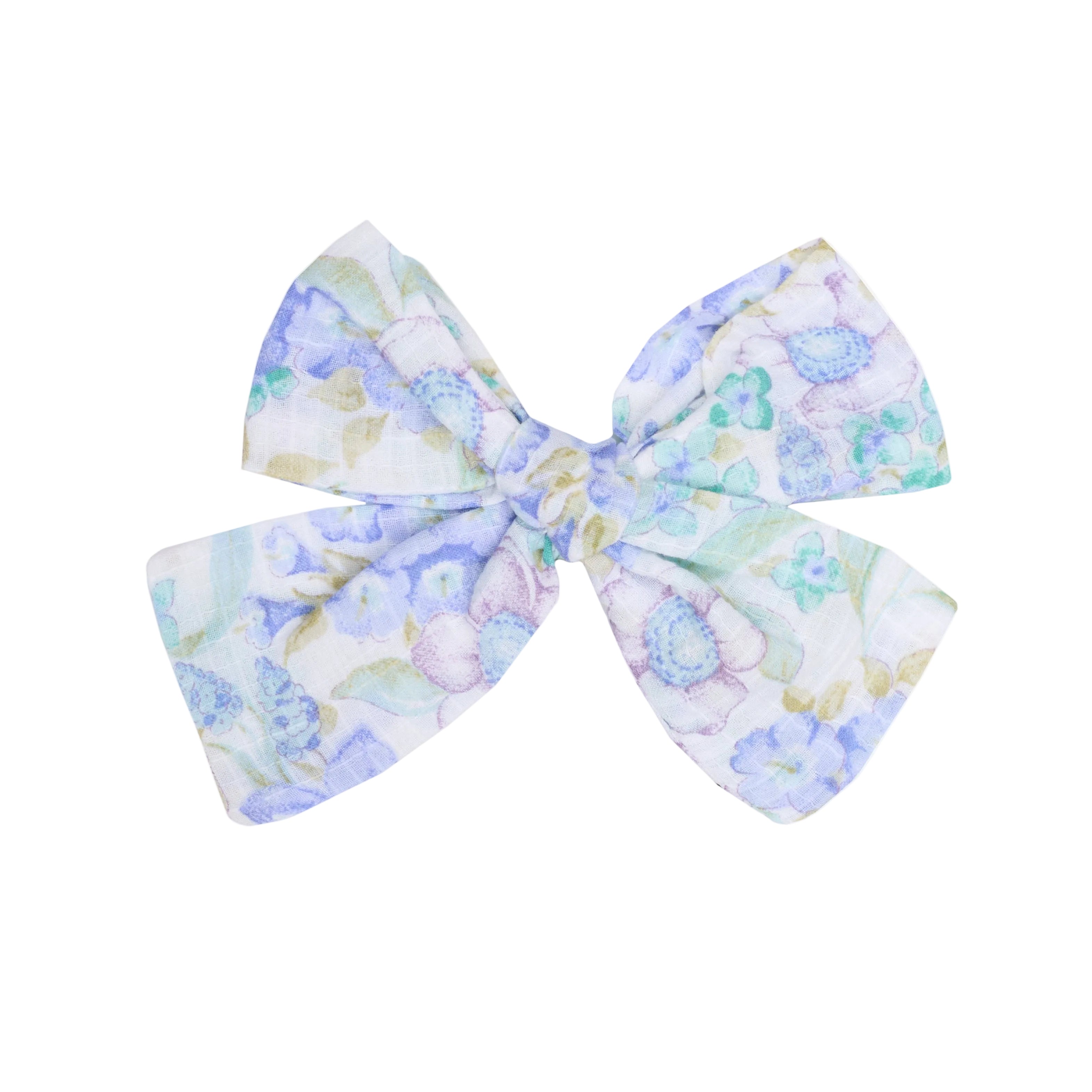 Cotton Flower Blue Bow Clip
