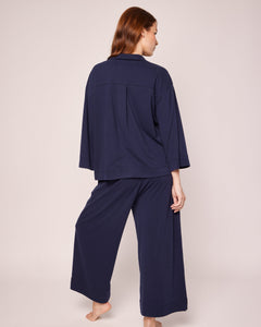 The Olivia Wide Leg Pima Pajama Set in Navy