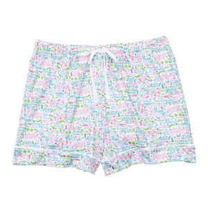 Palm Beach print Joy Street Women's button down short pajama bottom, multi