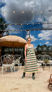 Peplum Linen Top in Green Artisanal Stripes