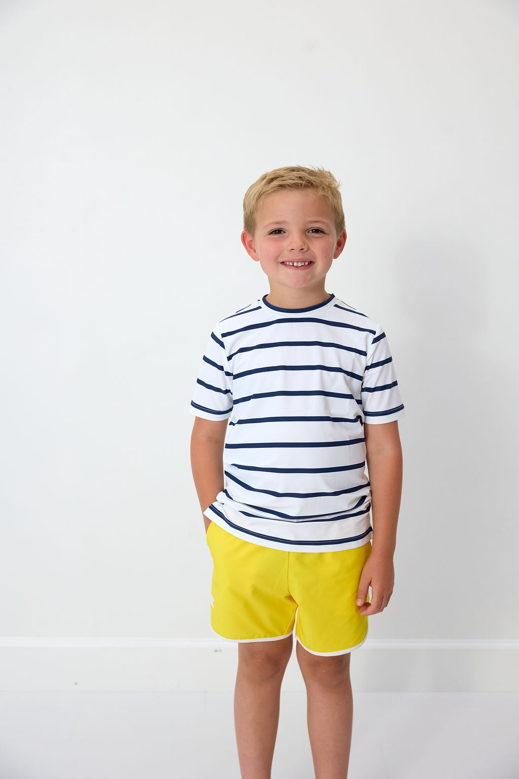 Retro Super Shorts in Yellow with White Piping