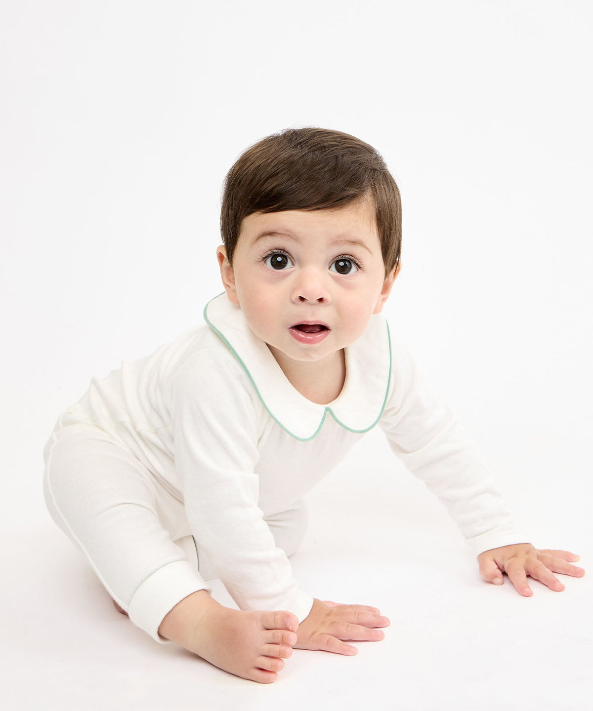 Peter Pan One-Piece in Seafoam Piping