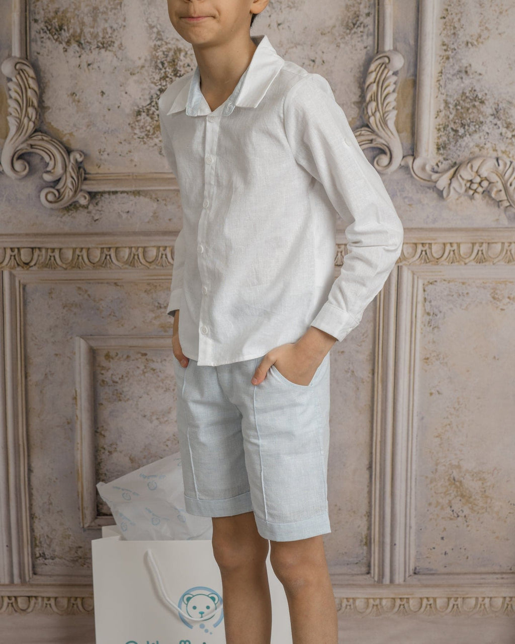 Charlotte Baby Blue Boys' Button Down Shirt - Petite Maison Kids