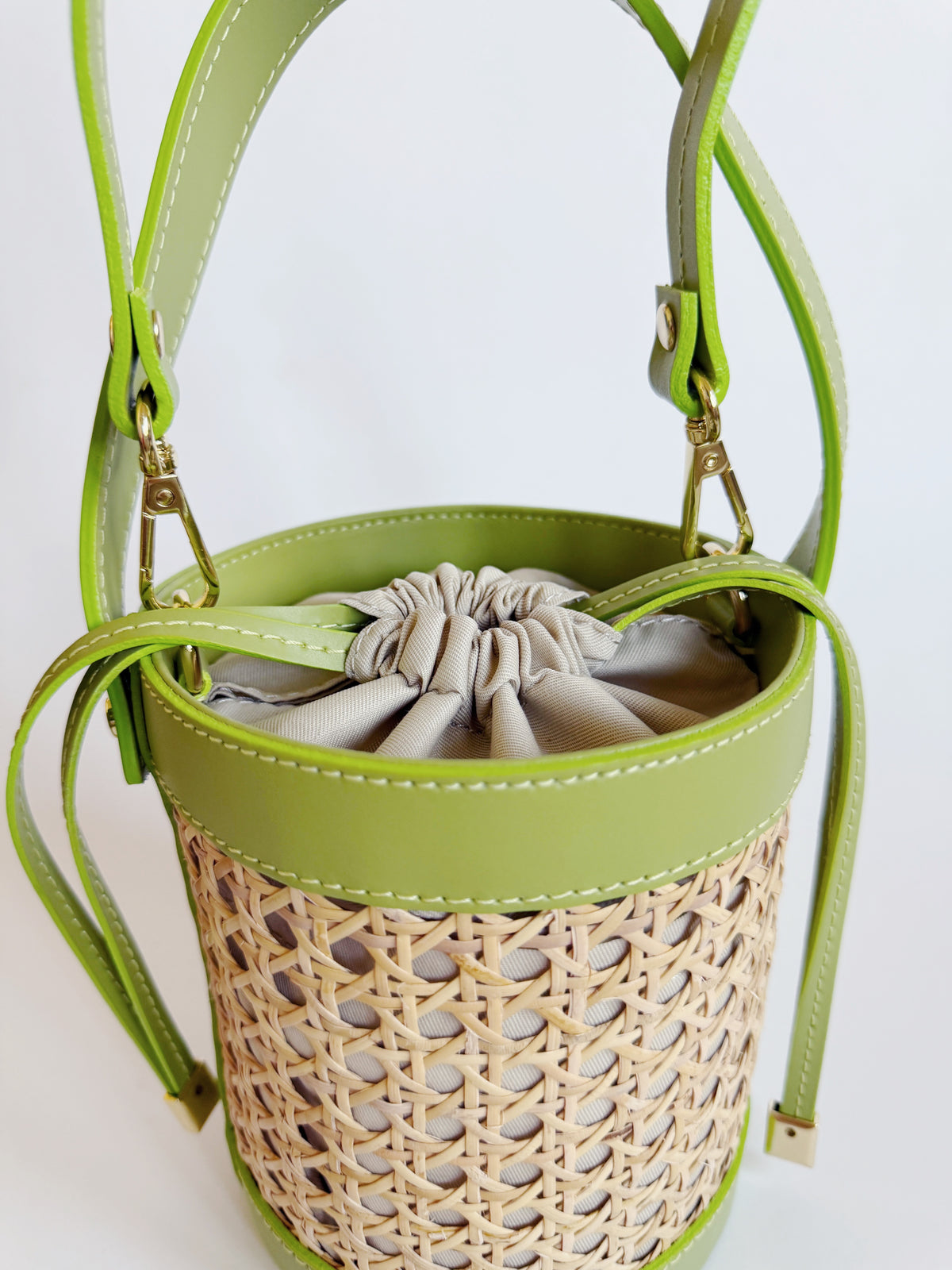 Cane Bucket Bag in Spring Green